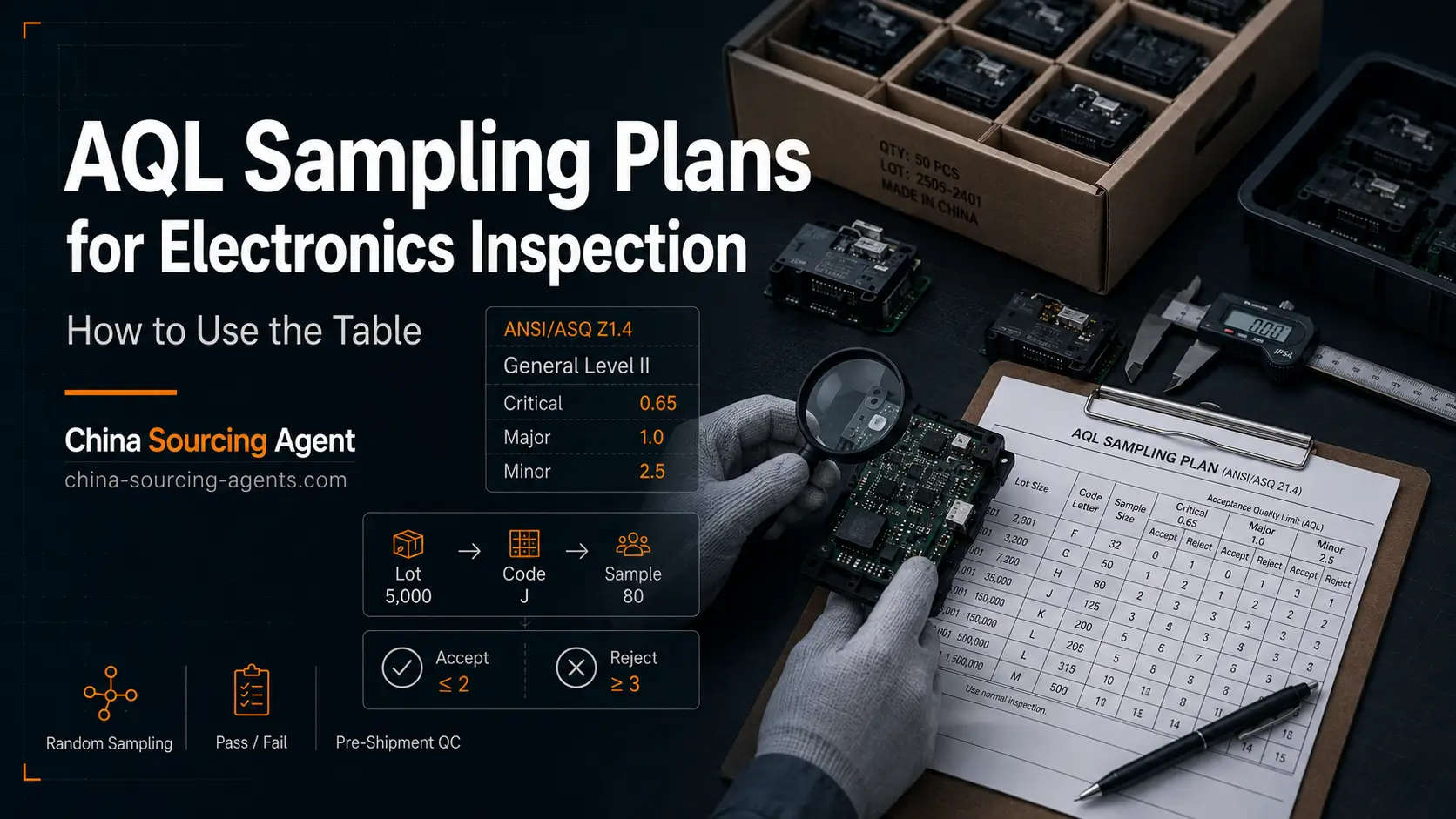 AQL sampling table for electronics inspection