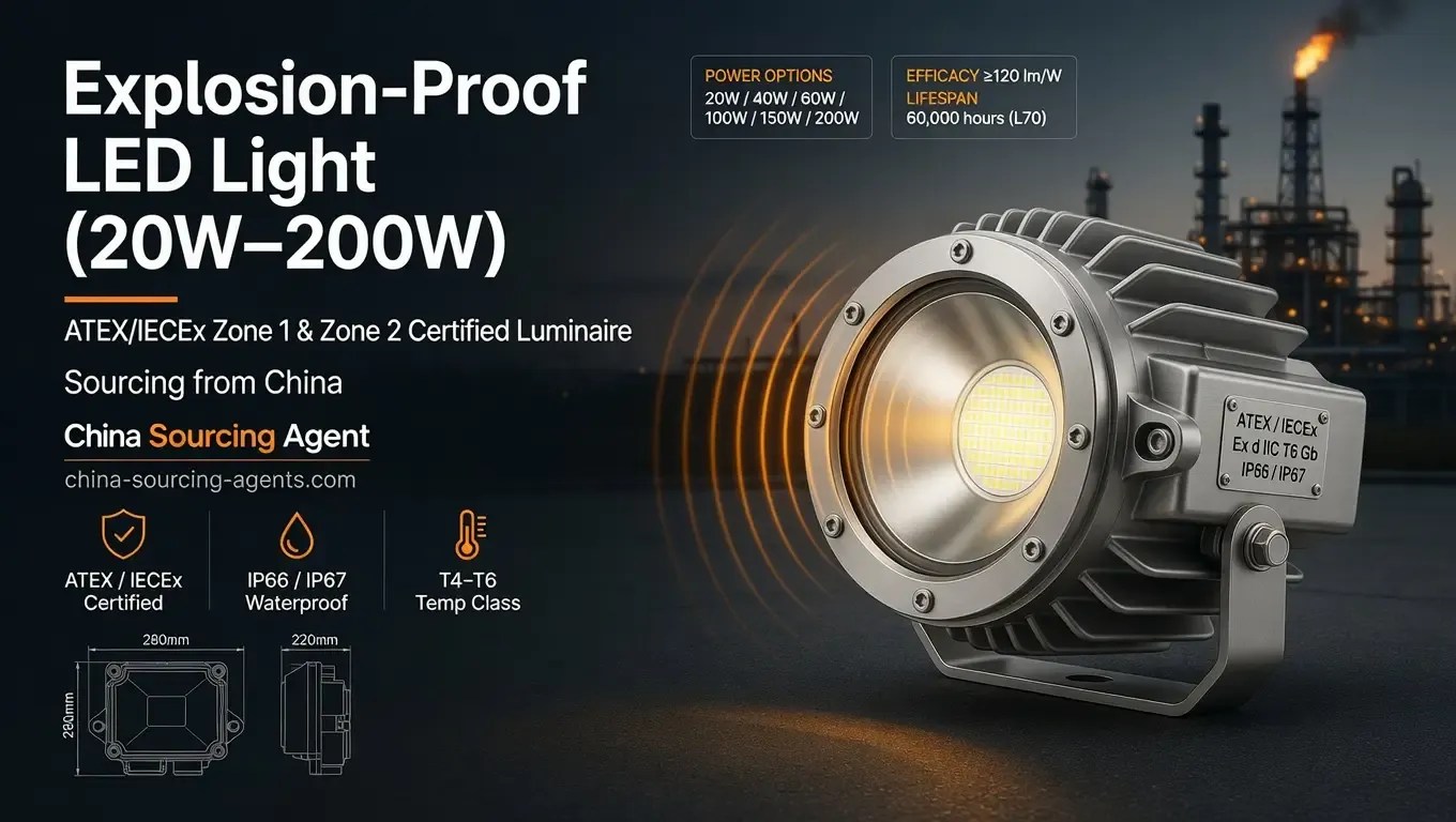 ATEX explosion-proof LED light for hazardous area Zone 1 and Zone 2 installations